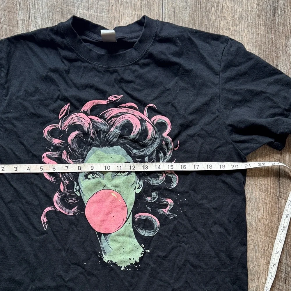 Black Short Sleeve Tee with Pink Bubblegum Medusa Graphic - Picture 5 of 7
